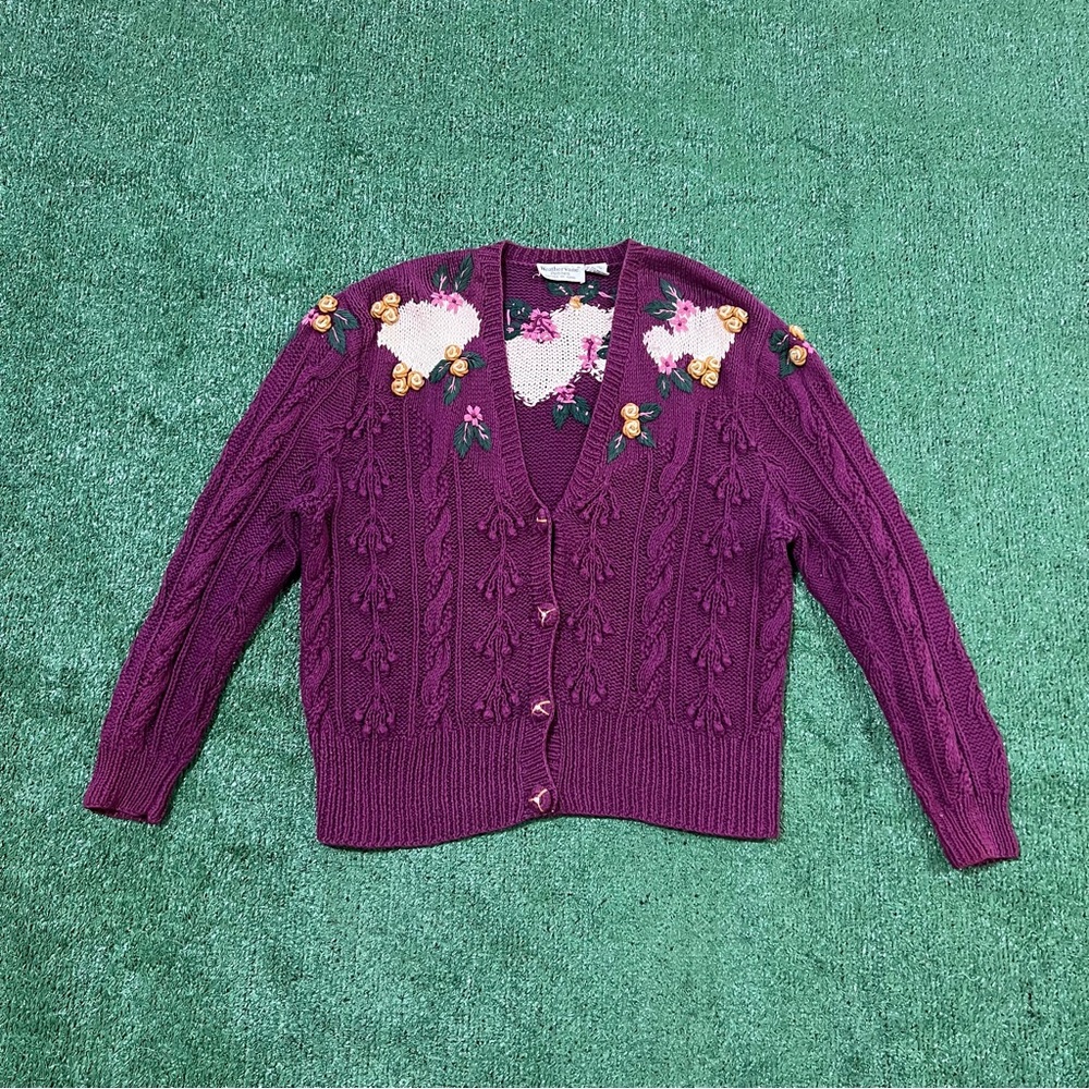 Purple 90s vintage floral cardigan